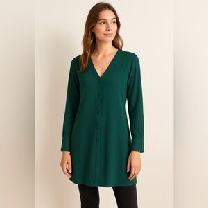 Madewell Smokey Spruce Longline Button-Front Tunic Blouse | Size S